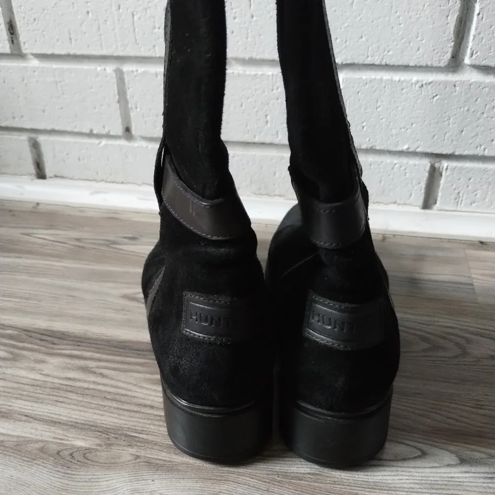 Hunter Willingen Black Suede Leather Tall Boots Size 6.5
